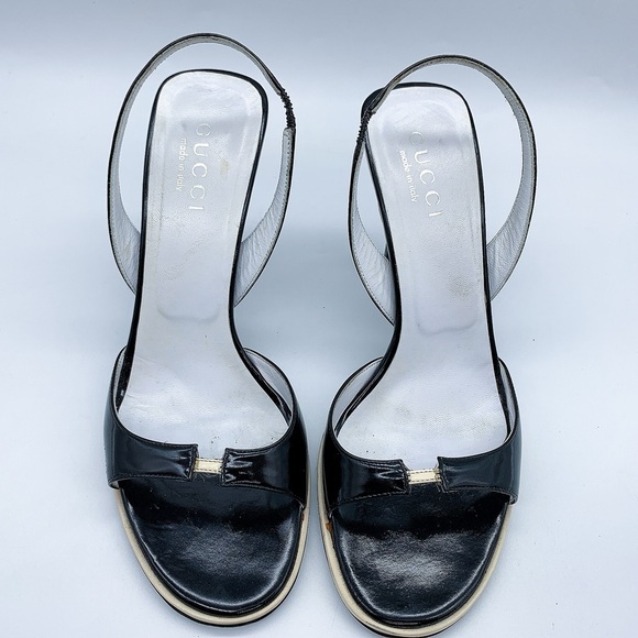 Gucci Open-Toe High Heeled Sandal in Black Patent Leather - Picture 3 of 13